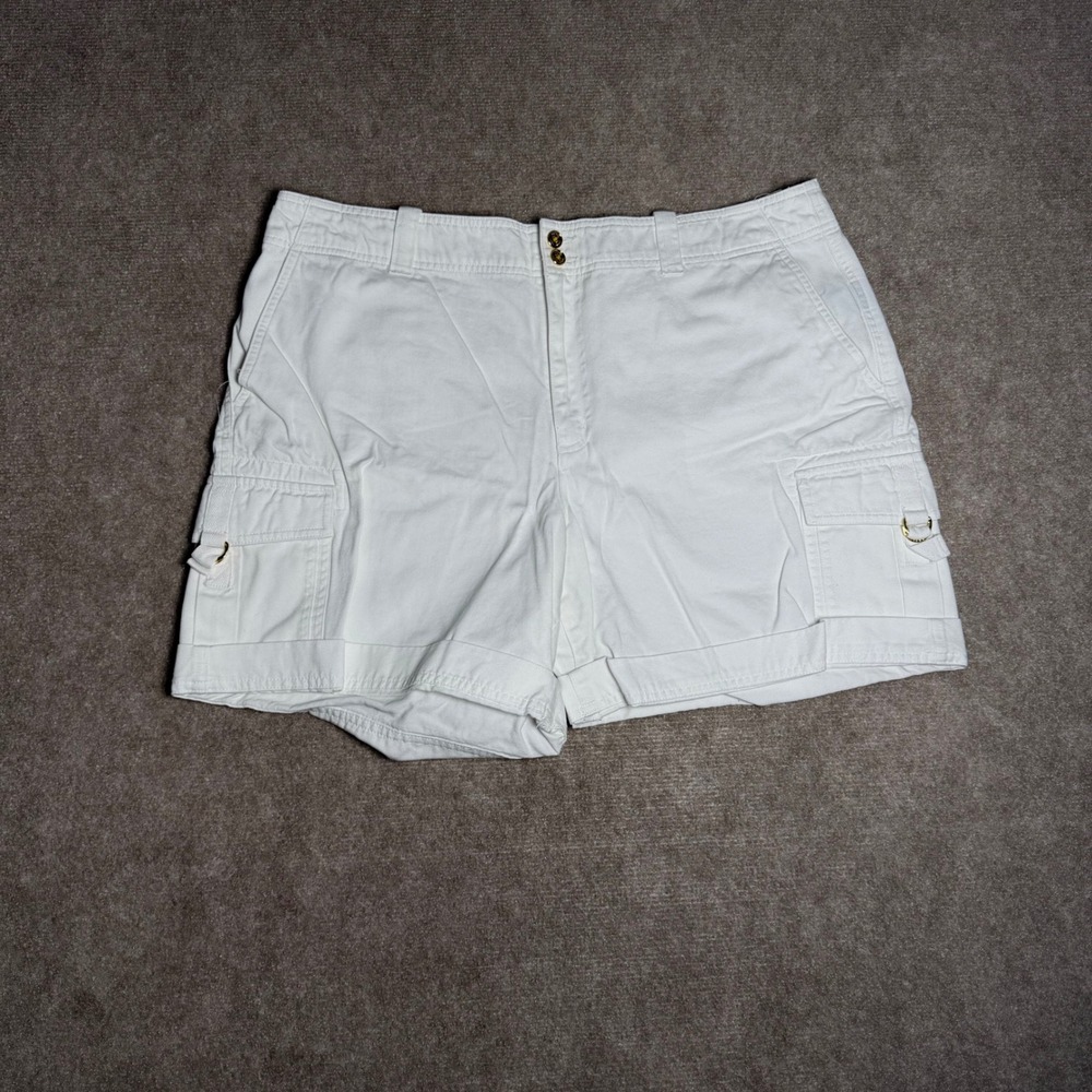 Ralph Lauren Cargo Shorts Women Size 16 White Utility Classic Gold Accents Chino